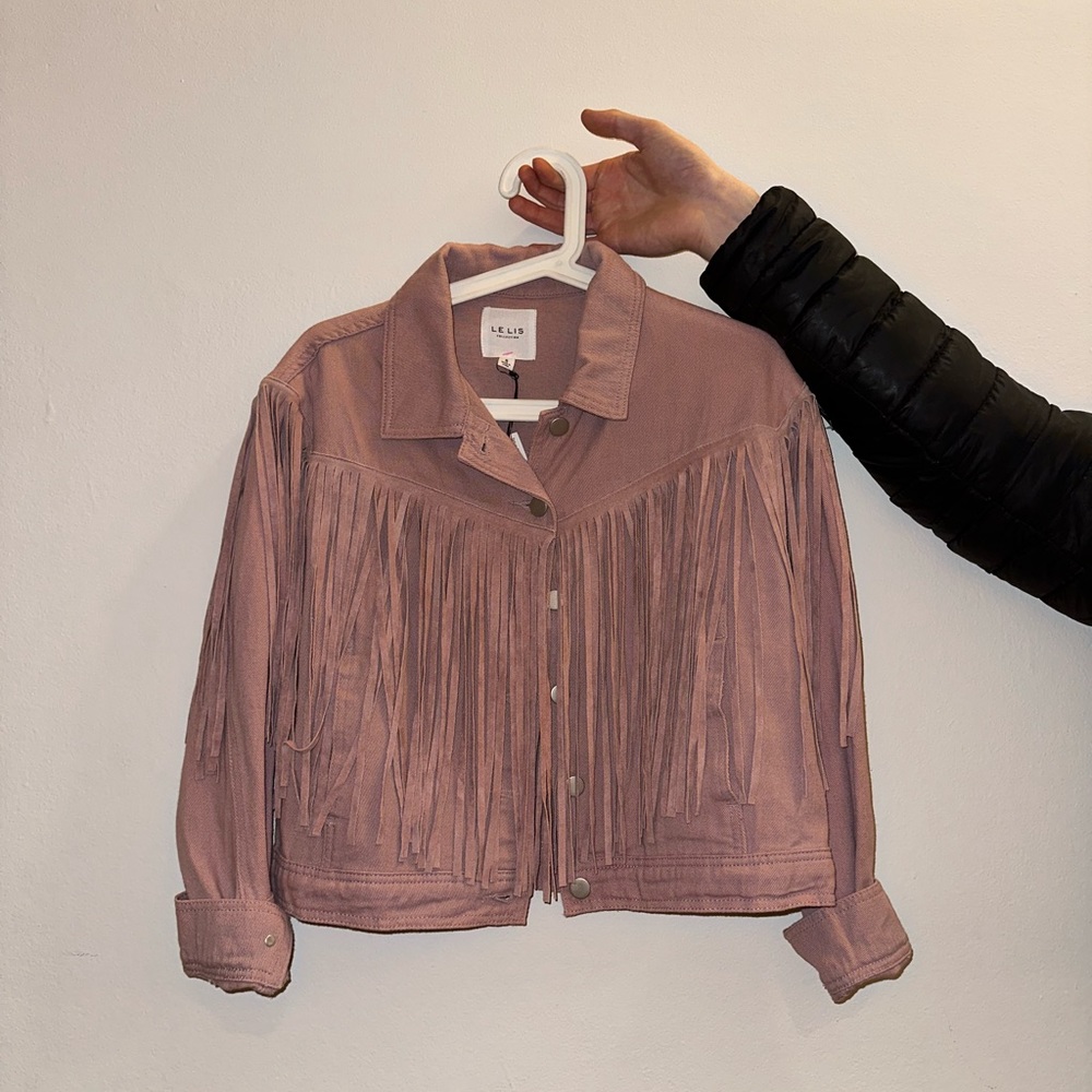Le Lis Pink Fringe Denim Coat